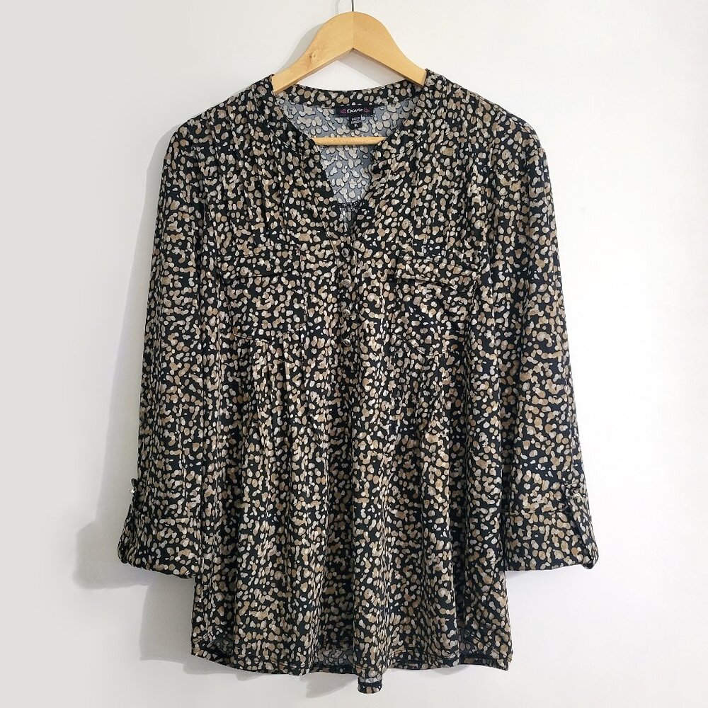 Cocomo Womens Roll Tab Sleeve Popover Top Size XL Art To Wear Speckled Print